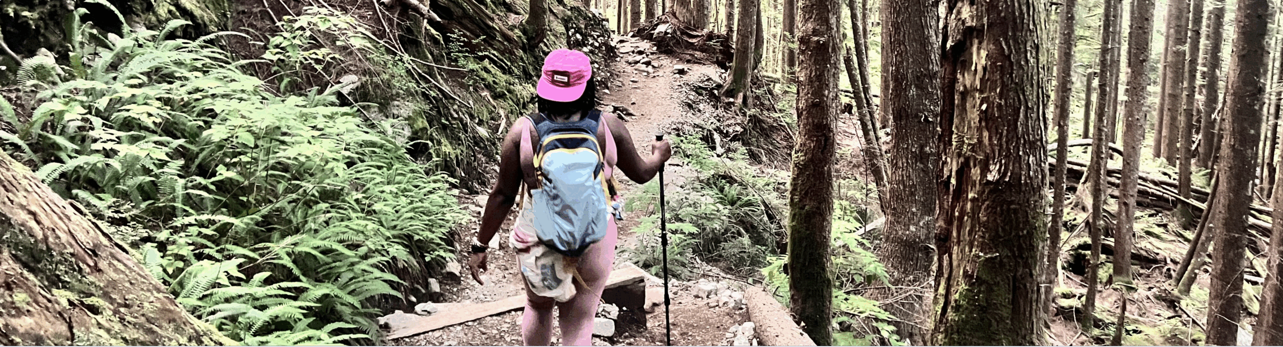Healthcare professional hiking on a forest trail